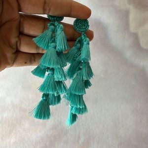 NWOT Teal Beaded Tassel Earrings